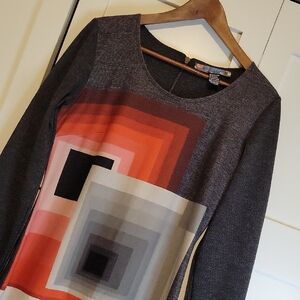 Desigual Geometric Print Long Sleeve Dress in Charcoal, Red, Gray